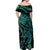 New Zealand Eel Off Shoulder Maxi Dress Tuna Aotearoa Maori With Paua Shell - Turquoise