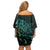 New Zealand Eel Off Shoulder Short Dress Tuna Aotearoa Maori With Paua Shell - Turquoise