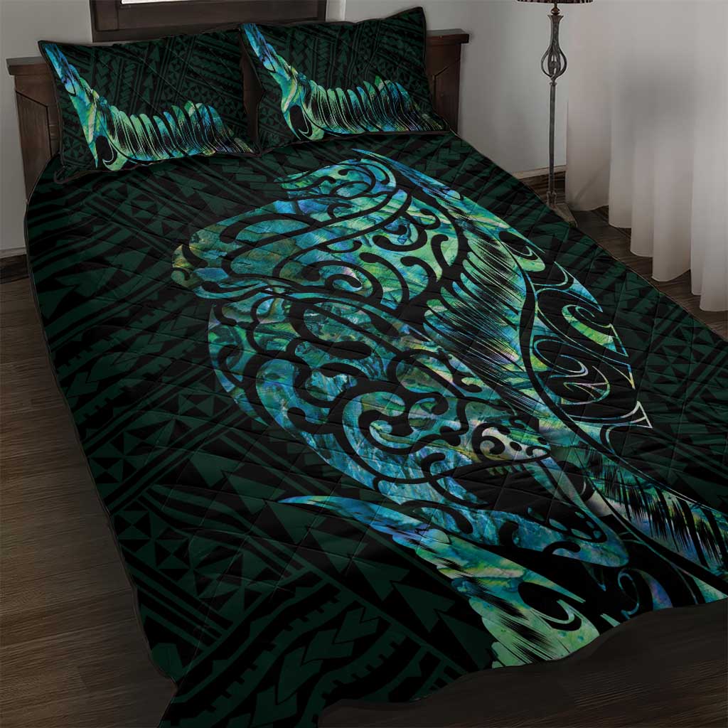 New Zealand Eel Quilt Bed Set Tuna Aotearoa Maori With Paua Shell - Turquoise LT14 Turquoise - Polynesian Pride