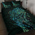 New Zealand Eel Quilt Bed Set Tuna Aotearoa Maori With Paua Shell - Turquoise