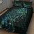 New Zealand Eel Quilt Bed Set Tuna Aotearoa Maori With Paua Shell - Turquoise