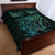 New Zealand Eel Quilt Bed Set Tuna Aotearoa Maori With Paua Shell - Turquoise