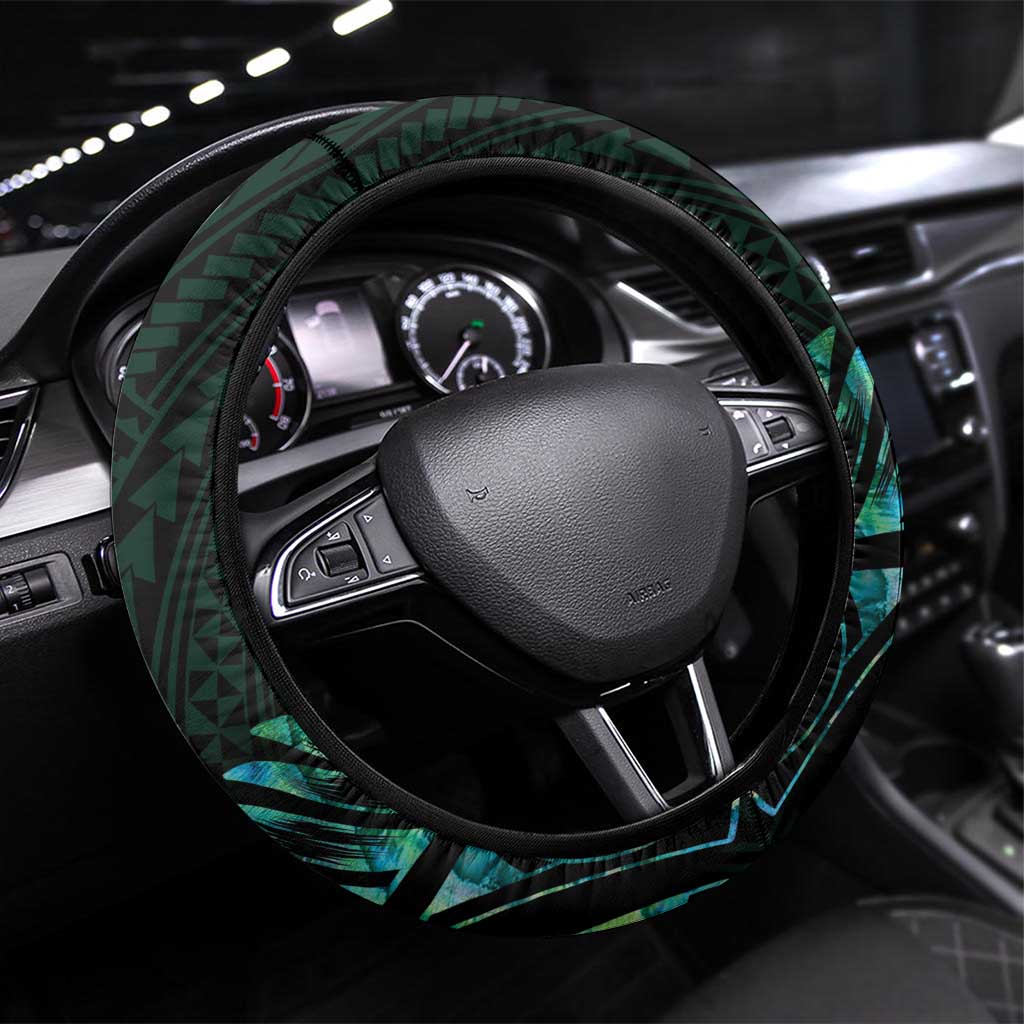 New Zealand Eel Steering Wheel Cover Tuna Aotearoa Maori With Paua Shell - Turquoise