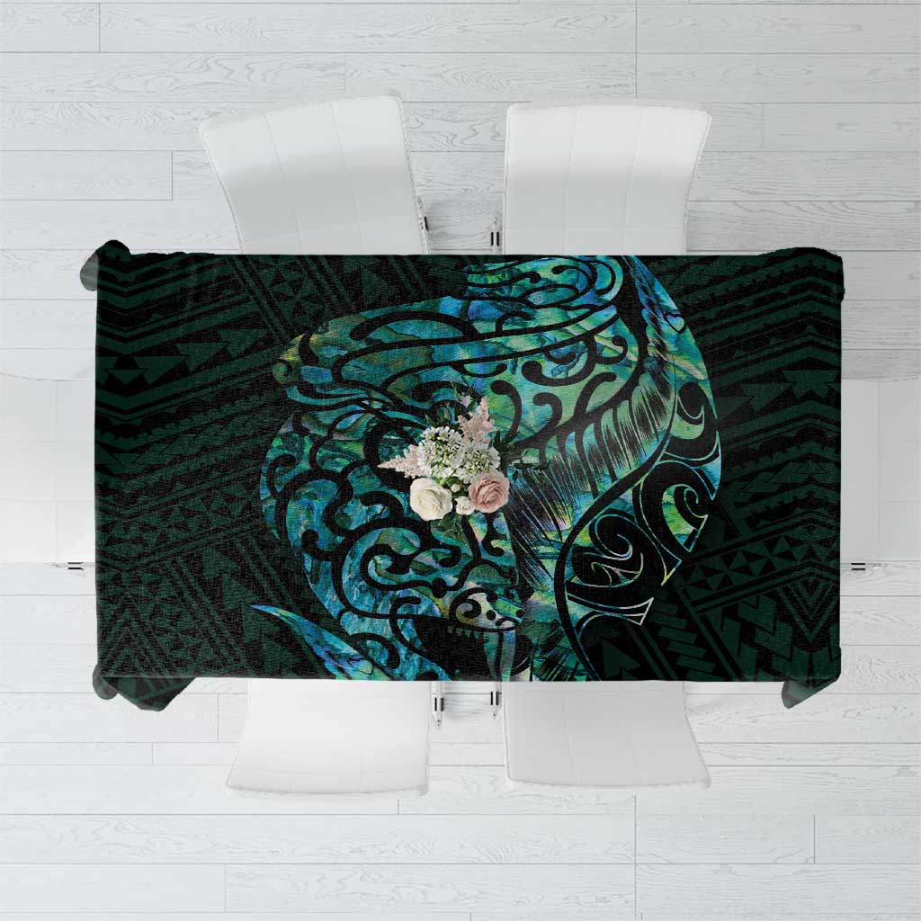 New Zealand Eel Tablecloth Tuna Aotearoa Maori With Paua Shell - Turquoise LT14 Turquoise - Polynesian Pride