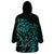 New Zealand Eel Wearable Blanket Hoodie Tuna Aotearoa Maori With Paua Shell - Turquoise