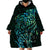 New Zealand Eel Wearable Blanket Hoodie Tuna Aotearoa Maori With Paua Shell - Turquoise