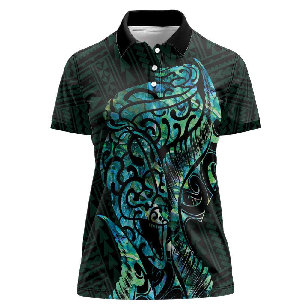 New Zealand Eel Women Polo Shirt Tuna Aotearoa Maori With Paua Shell - Turquoise LT14 Female Turquoise - Polynesian Pride