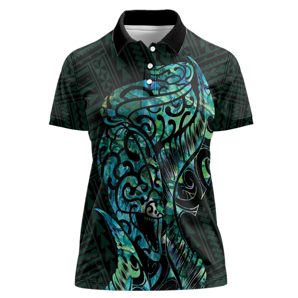 New Zealand Eel Women Polo Shirt Tuna Aotearoa Maori With Paua Shell - Turquoise