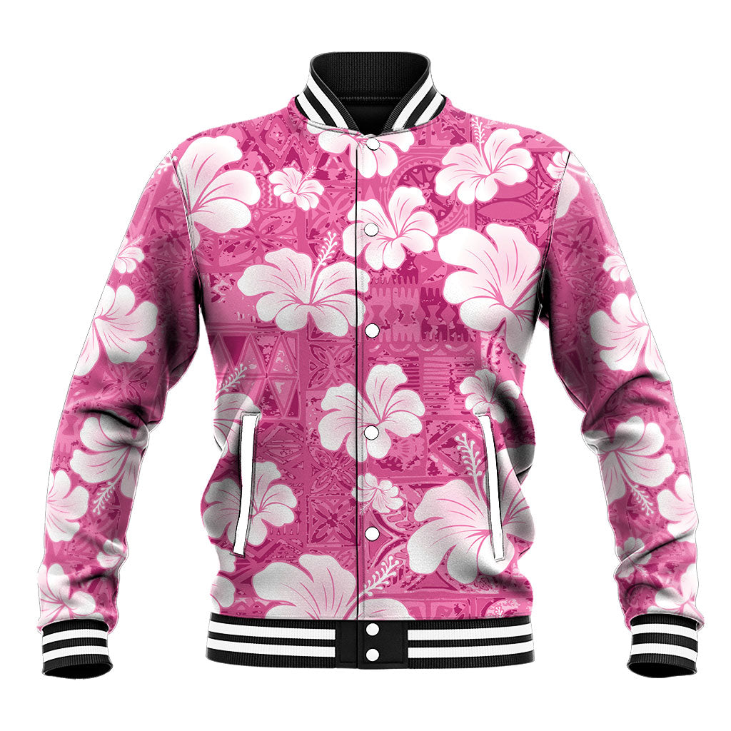 Pink Bula Fiji Masi Hibiscus Seamless Baseball Jacket LT14 Unisex Pink - Polynesian Pride