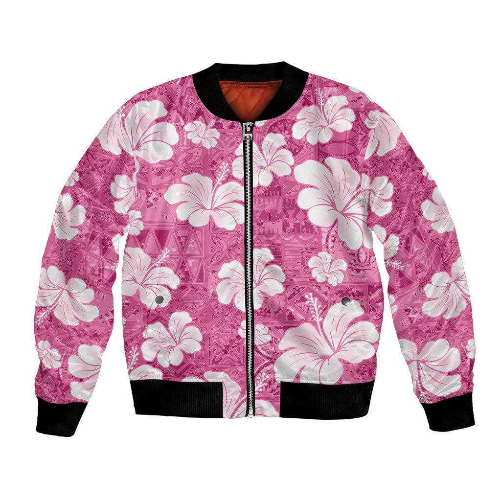 Pink Bula Fiji Masi Hibiscus Seamless Bomber Jacket LT14 Unisex Pink - Polynesian Pride