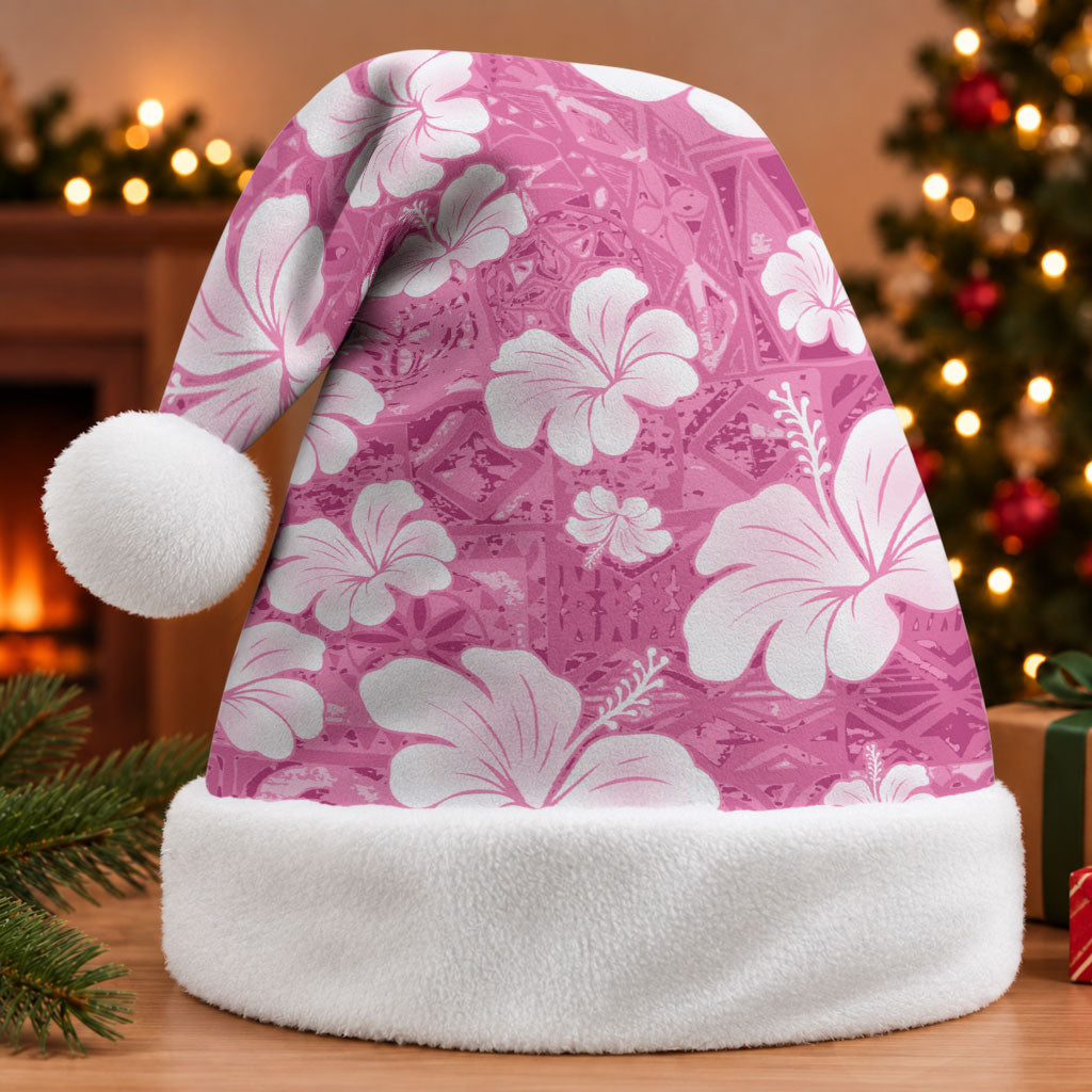 Pink Bula Fiji Masi Hibiscus Seamless Christmas Santa Hat LT14