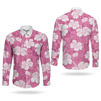 Pink Bula Fiji Masi Hibiscus Seamless Couples Matching Off Shoulder Maxi Dress and Long Sleeve Button Shirt LT14 - Polynesian Pride