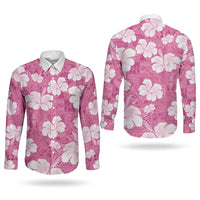 Pink Bula Fiji Masi Hibiscus Seamless Couples Matching Off Shoulder Short Dress and Long Sleeve Button Shirt LT14 - Polynesian Pride