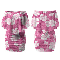 Pink Bula Fiji Masi Hibiscus Seamless Couples Matching Off Shoulder Short Dress and Long Sleeve Button Shirt LT14 - Polynesian Pride