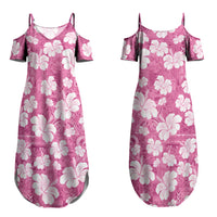 Pink Bula Fiji Masi Hibiscus Seamless Couples Matching Summer Maxi Dress and Long Sleeve Button Shirt LT14 - Polynesian Pride