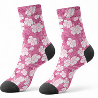 Pink Bula Fiji Masi Hibiscus Seamless Crew Socks LT14 - Polynesian Pride