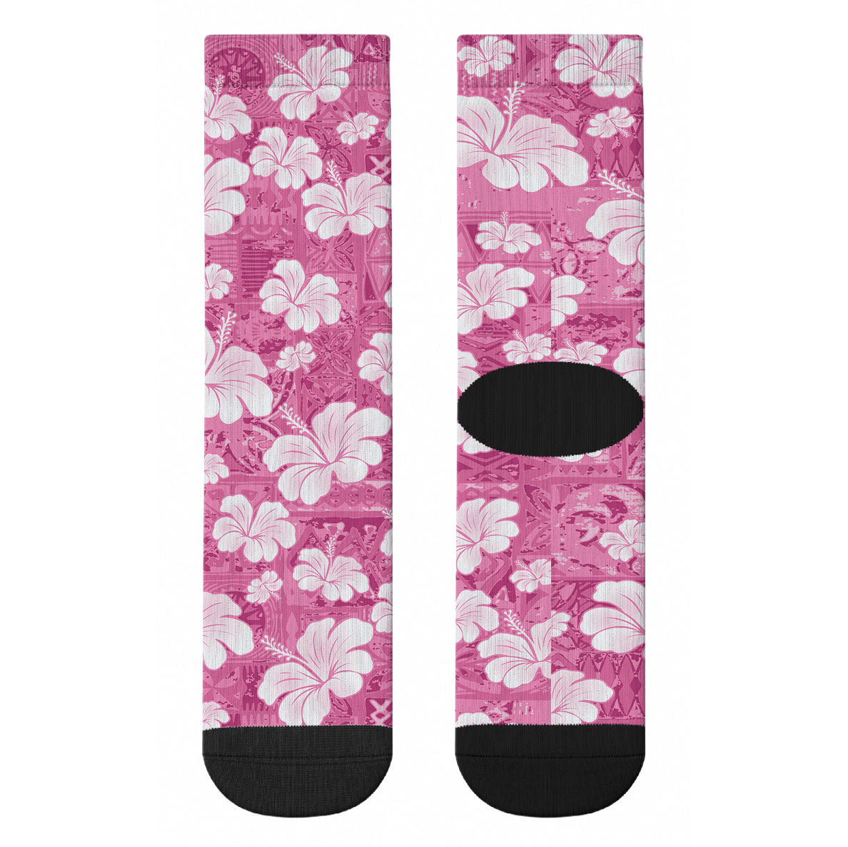 Pink Bula Fiji Masi Hibiscus Seamless Crew Socks LT14 - Polynesian Pride