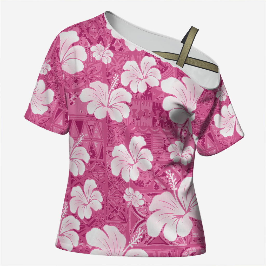 Pink Bula Fiji Masi Hibiscus Seamless Cross Shoulder Shirt