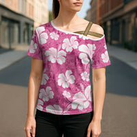 Pink Bula Fiji Masi Hibiscus Seamless Cross Shoulder Shirt
