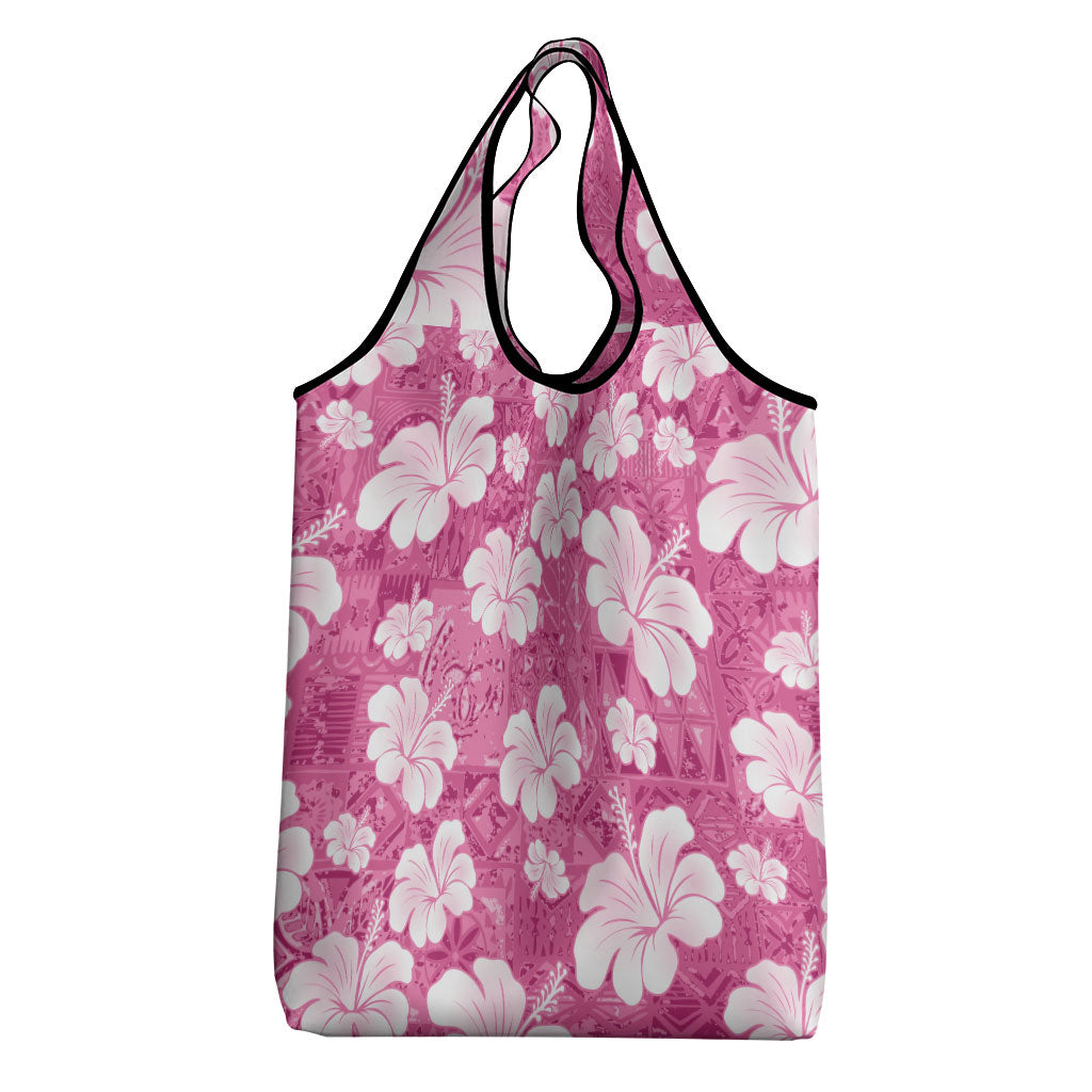 Pink Bula Fiji Masi Hibiscus Seamless Grocery Bag