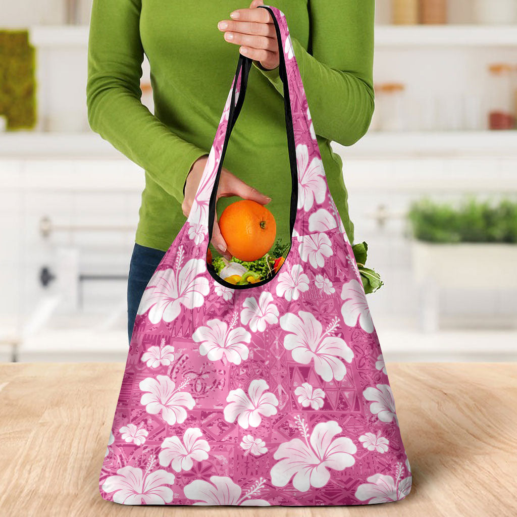 Pink Bula Fiji Masi Hibiscus Seamless Grocery Bag