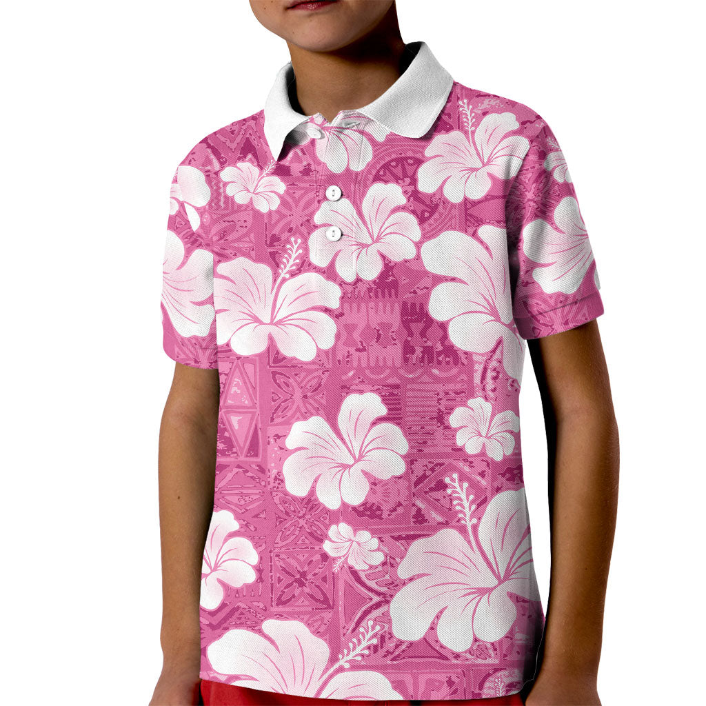 Pink Bula Fiji Masi Hibiscus Seamless Kid Polo Shirt