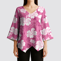 Pink Bula Fiji Masi Hibiscus Seamless Kimono Sleeve Blouse