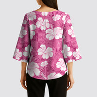 Pink Bula Fiji Masi Hibiscus Seamless Kimono Sleeve Blouse