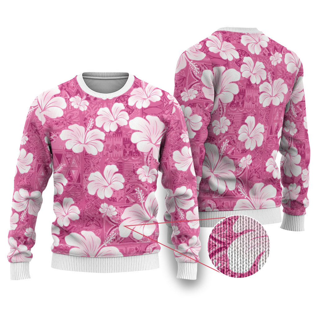 Pink Bula Fiji Masi Hibiscus Seamless Ugly Christmas Sweater