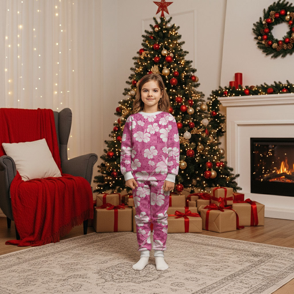 Pink Bula Fiji Masi Hibiscus Seamless Christmas Pajama Set