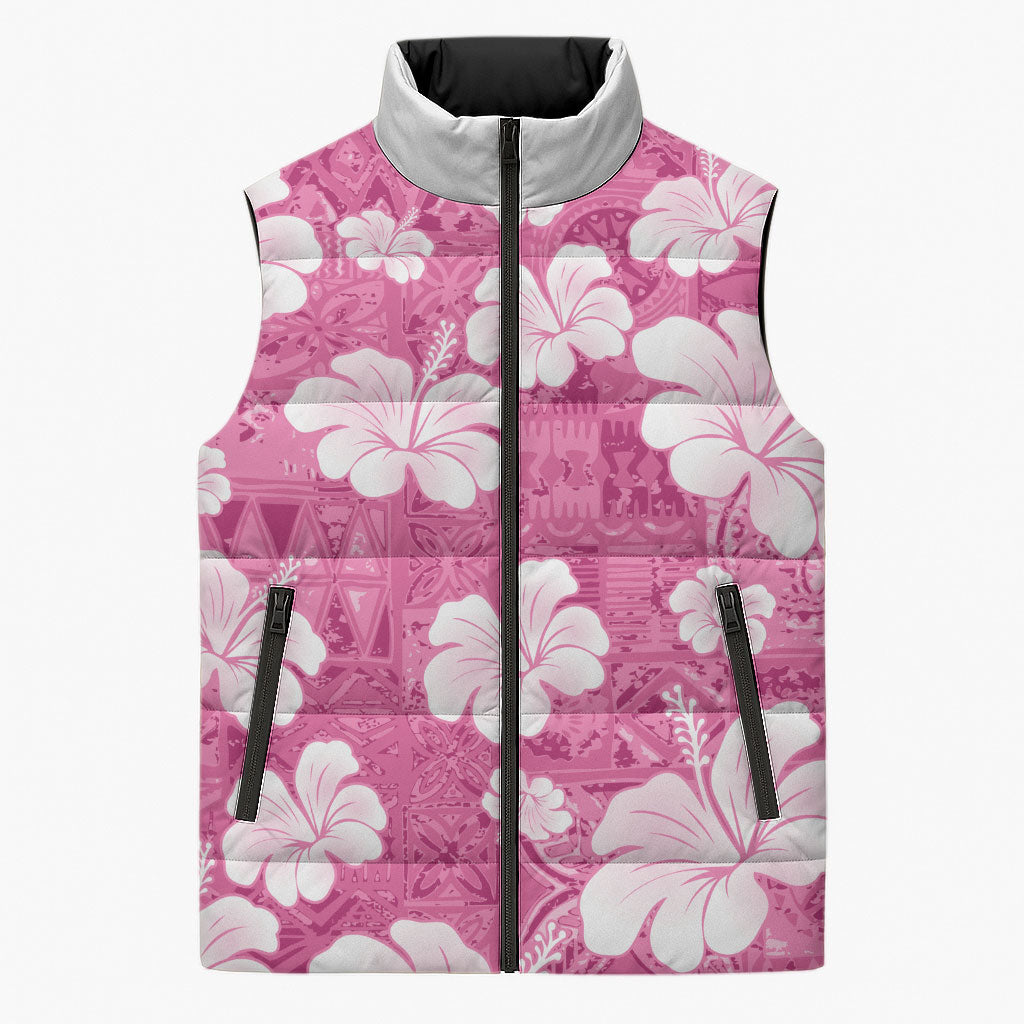 Pink Bula Fiji Masi Hibiscus Seamless Sleeveless Puffer Jacket LT14 Unisex Pink - Polynesian Pride
