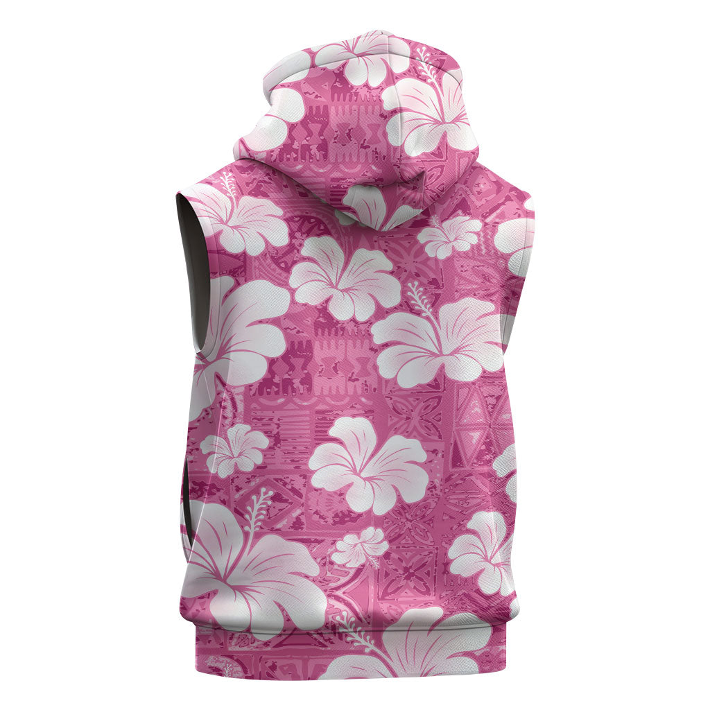 Pink Bula Fiji Masi Hibiscus Seamless Sleeveless Zip Hoodie