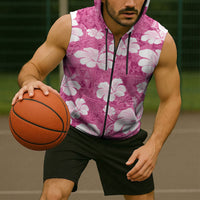 Pink Bula Fiji Masi Hibiscus Seamless Sleeveless Zip Hoodie