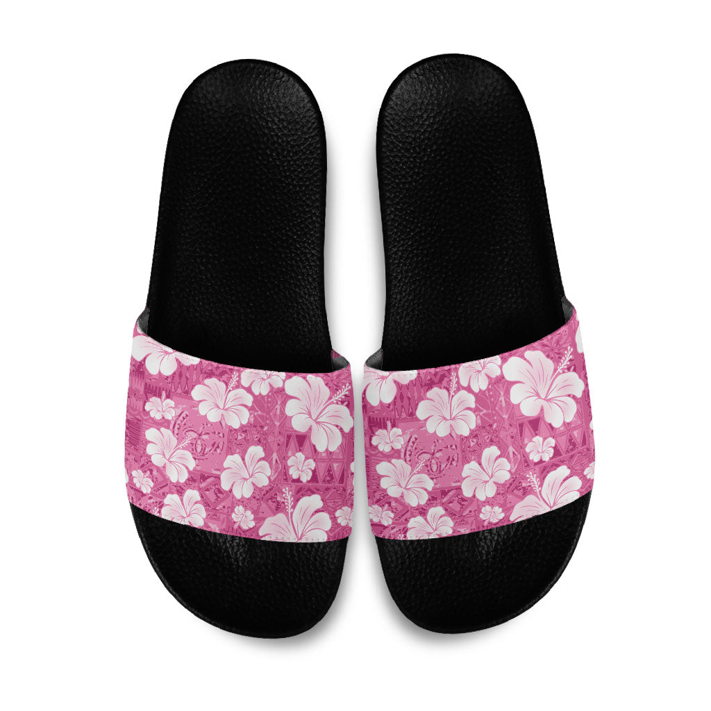 Pink Bula Fiji Masi Hibiscus Seamless Slide Sandals