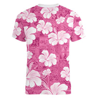 Pink Bula Fiji Masi Hibiscus Seamless Women V-Neck T-Shirt LT14 - Polynesian Pride