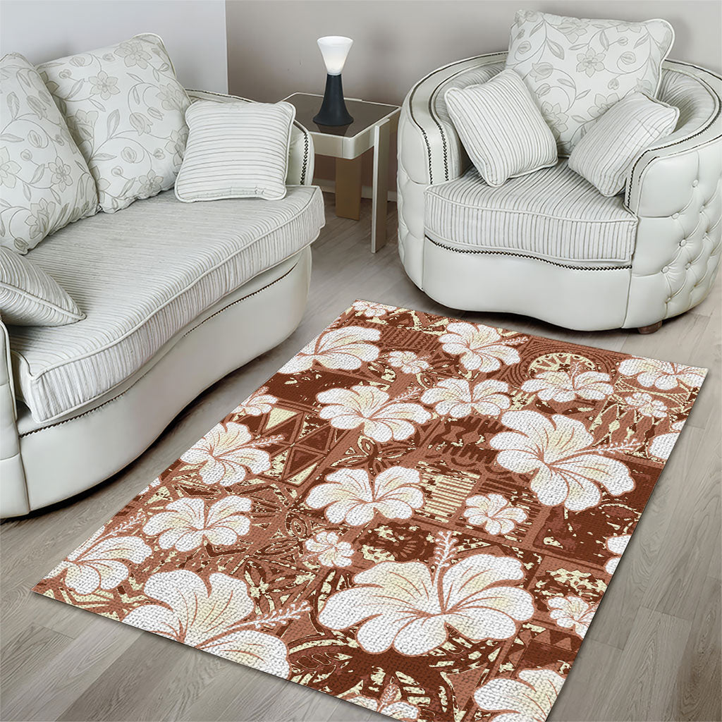 Brown Bula Fiji Masi Hibiscus Seamless Area Rug