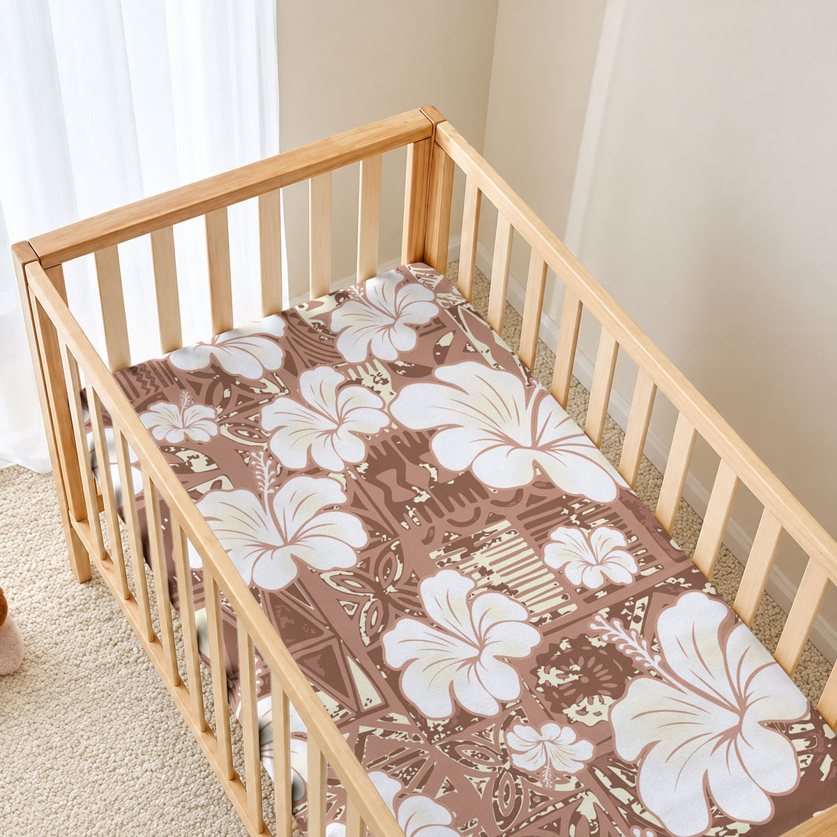 Brown Bula Fiji Masi Hibiscus Seamless Baby Bed Cover LT14 - Polynesian Pride