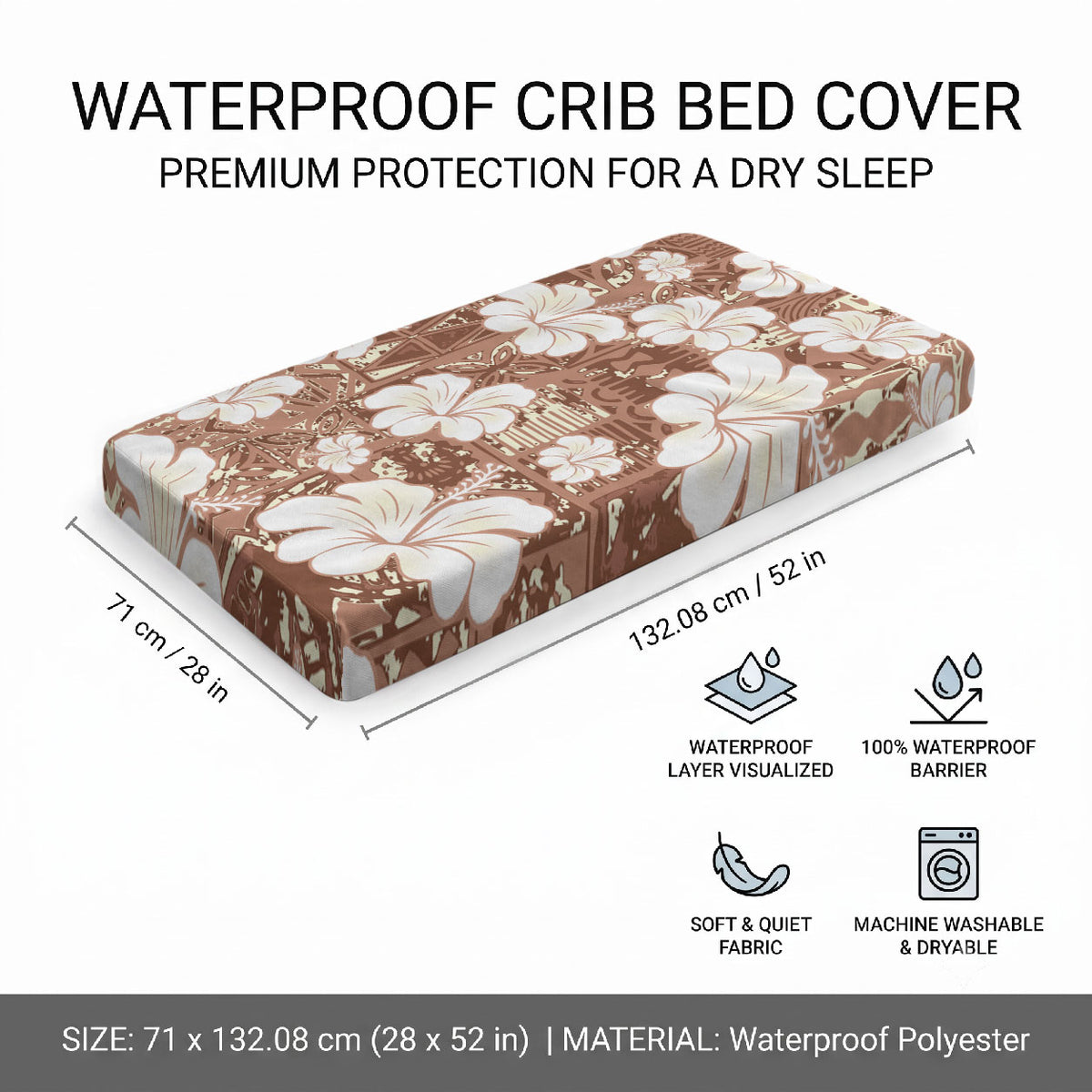 Brown Bula Fiji Masi Hibiscus Seamless Baby Bed Cover LT14 - Polynesian Pride