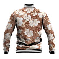 Brown Bula Fiji Masi Hibiscus Seamless Baseball Jacket LT14 - Polynesian Pride