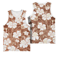 Brown Bula Fiji Masi Hibiscus Seamless Basketball Jersey