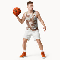 Brown Bula Fiji Masi Hibiscus Seamless Basketball Jersey