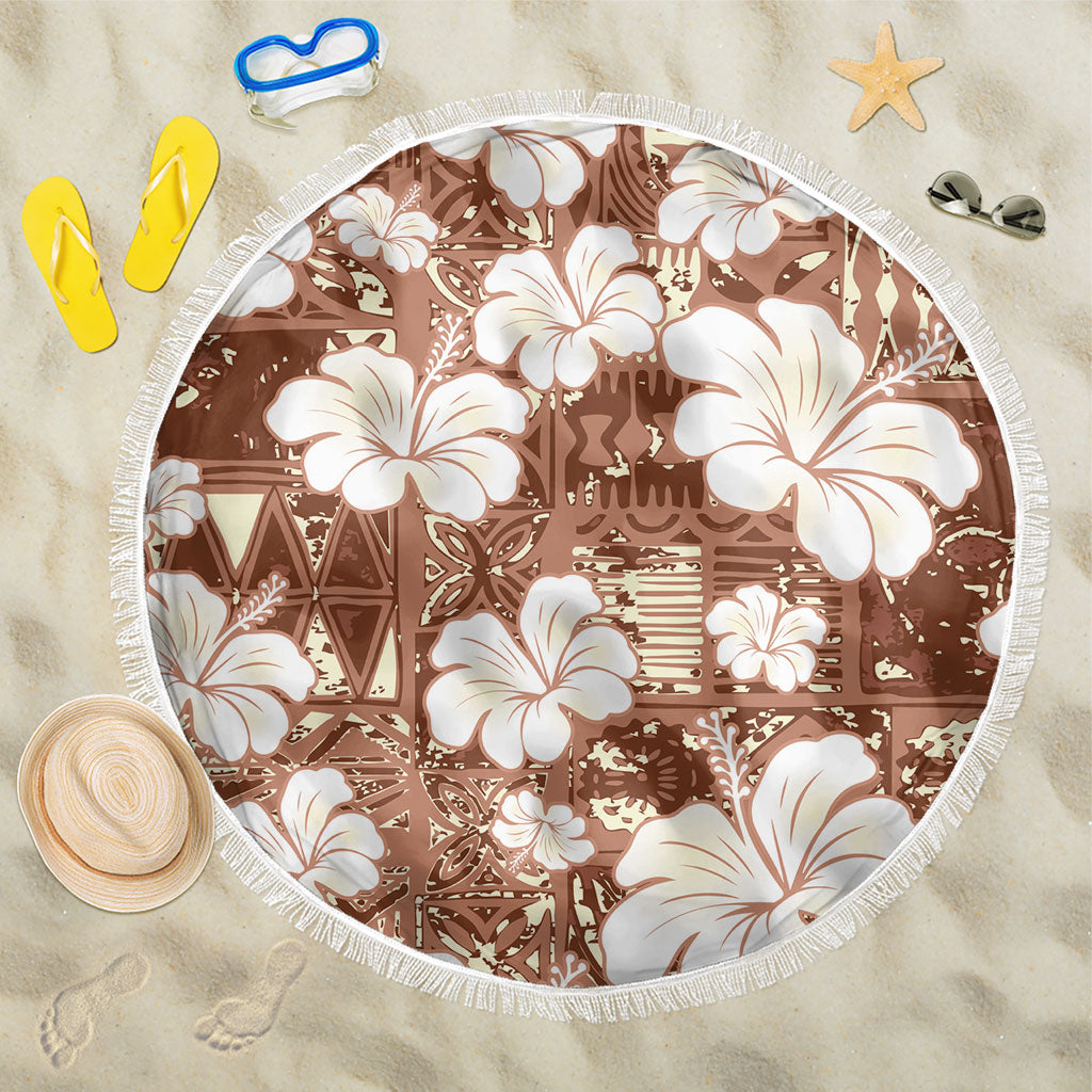 Brown Bula Fiji Masi Hibiscus Seamless Beach Blanket