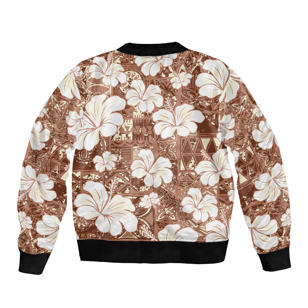 Brown Bula Fiji Masi Hibiscus Seamless Bomber Jacket