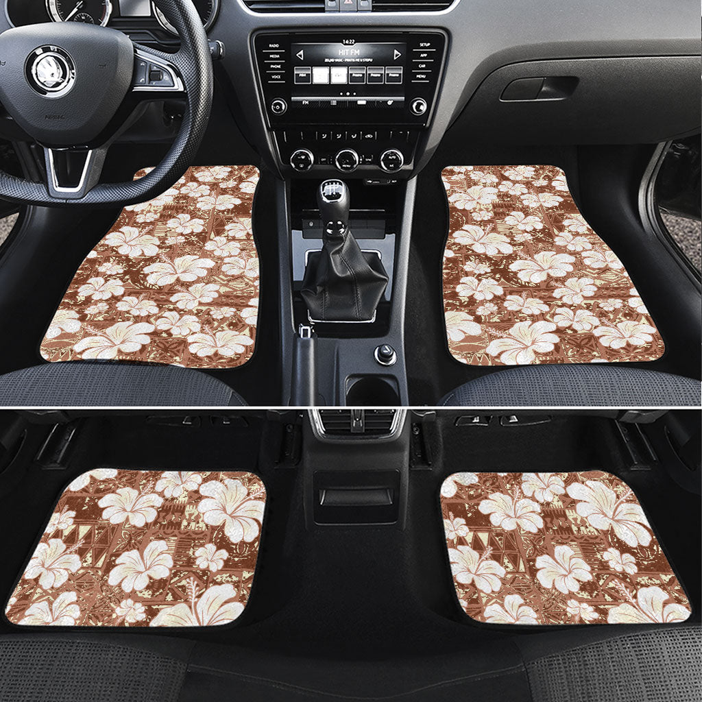 Brown Bula Fiji Masi Hibiscus Seamless Car Mats