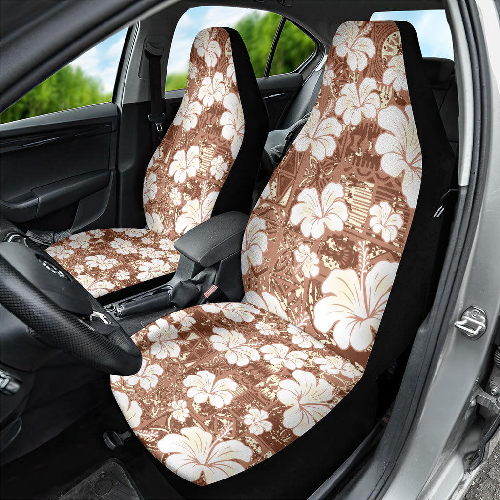 Brown Bula Fiji Masi Hibiscus Seamless Car Seat Cover