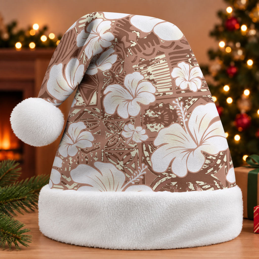 Brown Bula Fiji Masi Hibiscus Seamless Christmas Santa Hat LT14