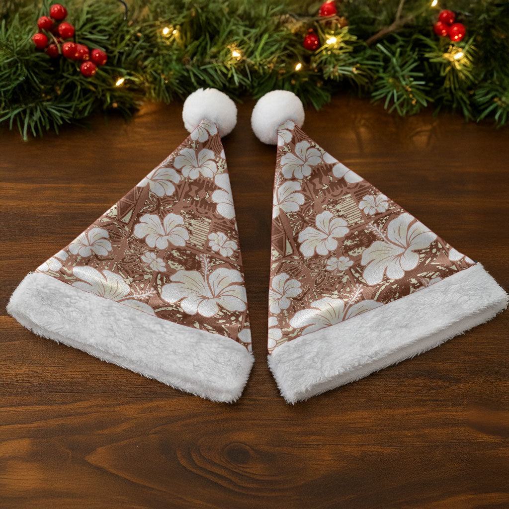 Brown Bula Fiji Masi Hibiscus Seamless Christmas Santa Hat LT14