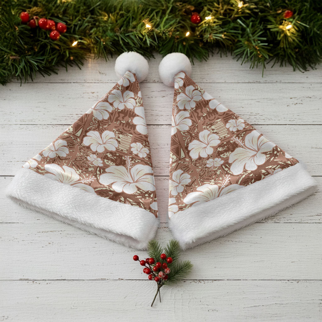 Brown Bula Fiji Masi Hibiscus Seamless Christmas Santa Hat LT14