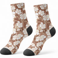 Brown Bula Fiji Masi Hibiscus Seamless Crew Socks LT14 - Polynesian Pride