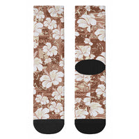 Brown Bula Fiji Masi Hibiscus Seamless Crew Socks LT14 - Polynesian Pride